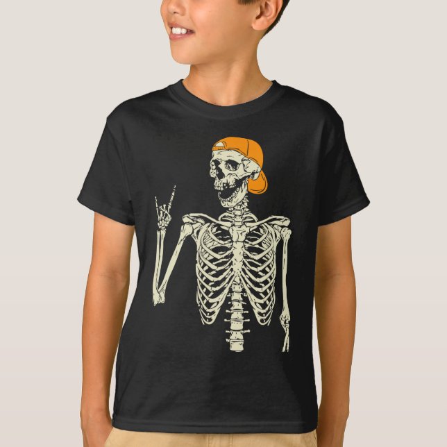 Camiseta Roker Skeleton Boné Skater Legal Halloween Punk Ro (Frente)
