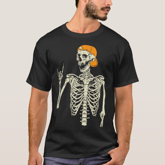Camiseta Roker Skeleton Boné Skater Legal Halloween Punk Ro (Frente)