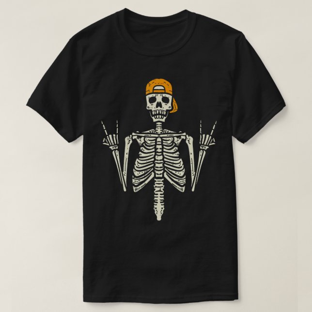 Camiseta Roker Skeleton Boné Skater Legal Halloween Punk Ro (Frente do Design)