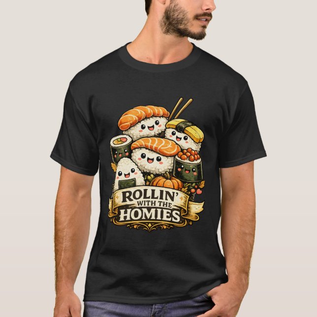Camiseta Rolando Com Os Amigos Cute Sushi (Frente)