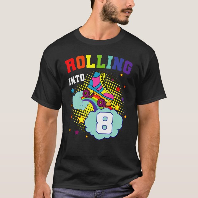 Camiseta Rolando Em 8 Skates De Roller No Aniversário De Pa (Frente)