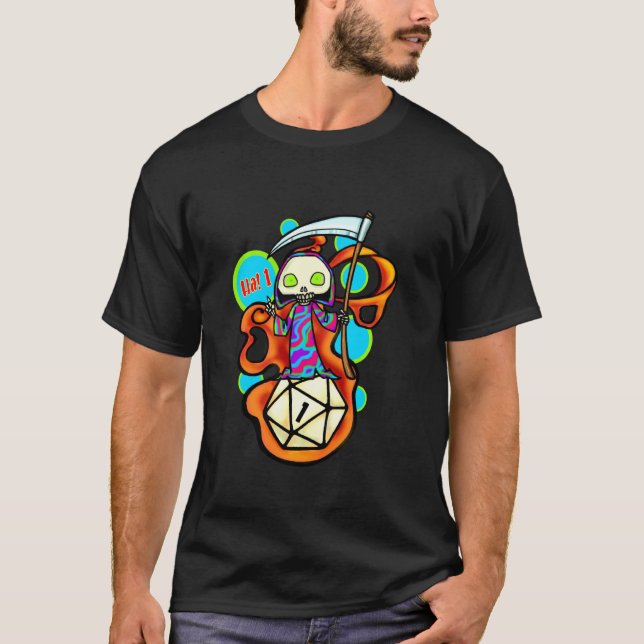 Camiseta Roll 1, Falha Crítica, Acho Que Vou Morrer, Dungeo (Frente)