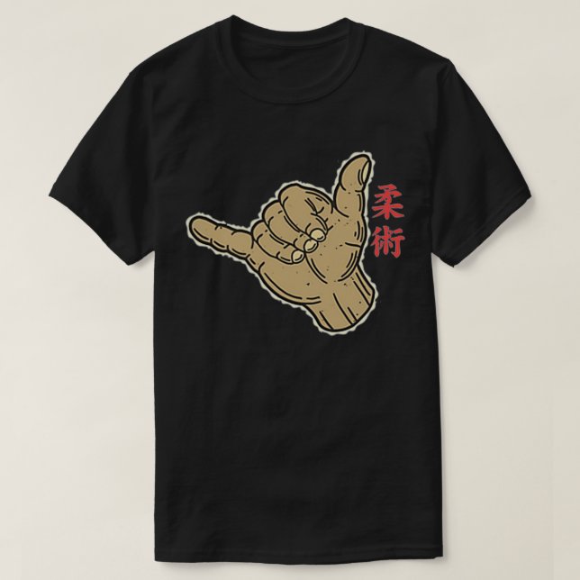 Camiseta Roll de Vamos de Mão do jiujitsu Kanji Shaka (Frente do Design)