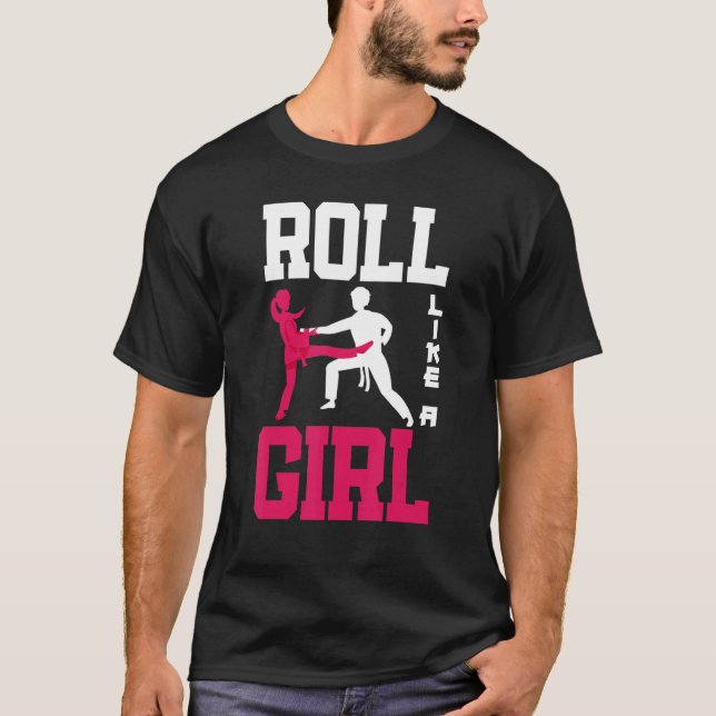 Camiseta Roll Like A Girl Jiu Jitsu Girl   Jiu Jitsu (Frente)