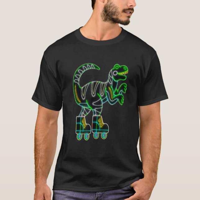 Camiseta Roller Skate Dinosaur Skater Trex Rollerblades Ret (Frente)