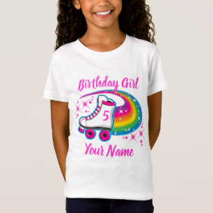Camiseta Roller Skate Rainbow Sparkle Birthday Girl Qualque