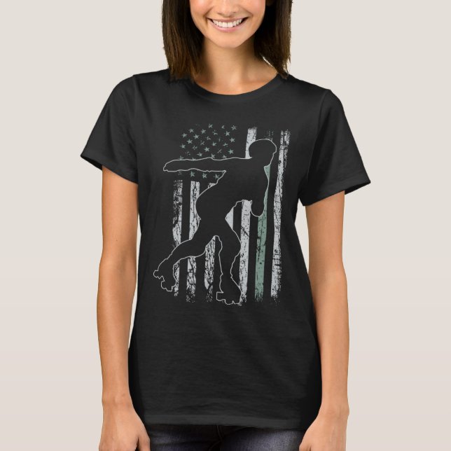 Camiseta Roller Skates Retro USA Flag Skate 4th of July (Frente)