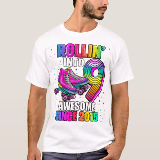 Camiseta Roller Skating 9º Birthday Girls Rollin In 9Aw