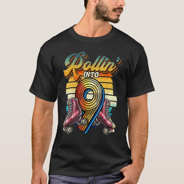 Camiseta Rollin' em 9 Roller Skating Rink 9. Aniversário Pa (Frente)