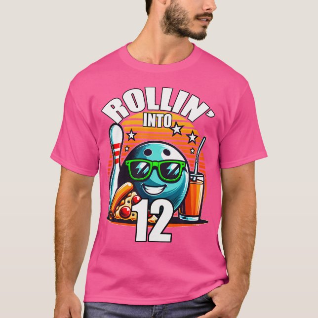 Camiseta Rollin Into 12 Bowling Birthday Party 12Th Birthda (Frente)