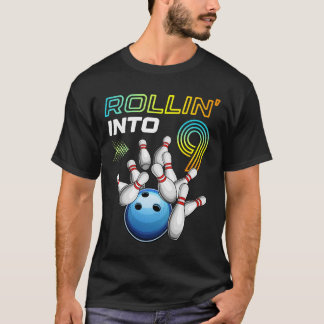 Camiseta Rollin Into 9 Retro Bowling Birthday Party 9th Bir