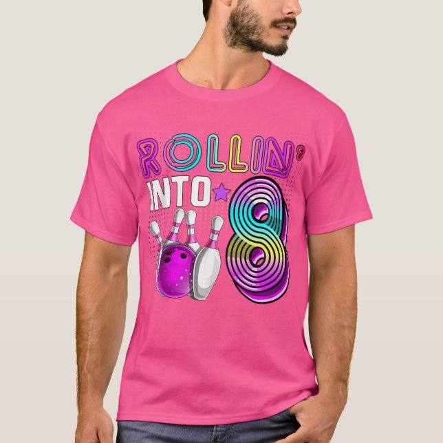 Camiseta Rollin Para 8 Boliches Festa de aniversário 8º Ani (Frente)