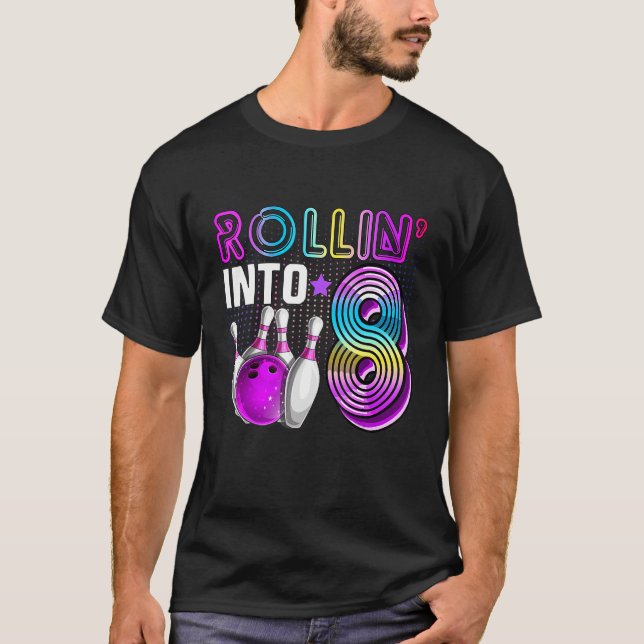 Camiseta Rollin para 8 Boliches Festa de aniversário 8º ani (Frente)