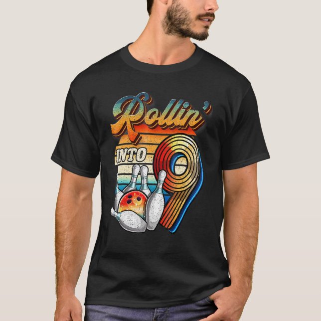 Camiseta Rollin para 9 Boliches Festa de aniversário 9º ani (Frente)