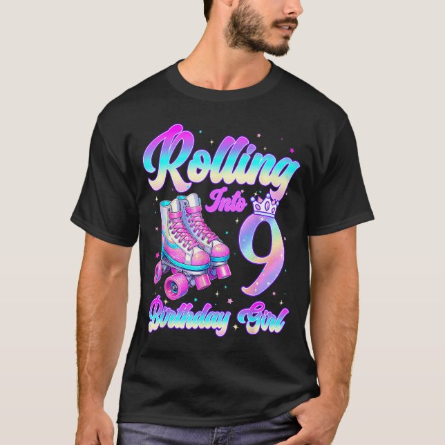 Camiseta Rolling Into 9 Year Old Roller Skating 9th Birthda (Frente)
