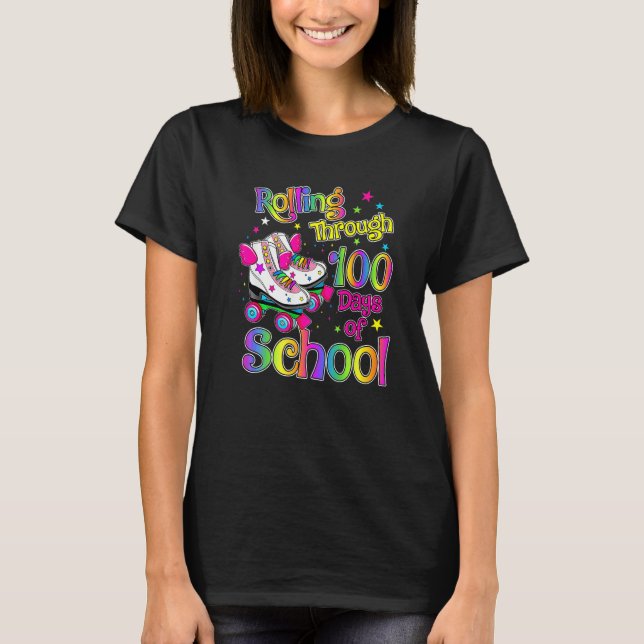 Camiseta Rolling Through 100 Days Of School Roller Skater S (Frente)