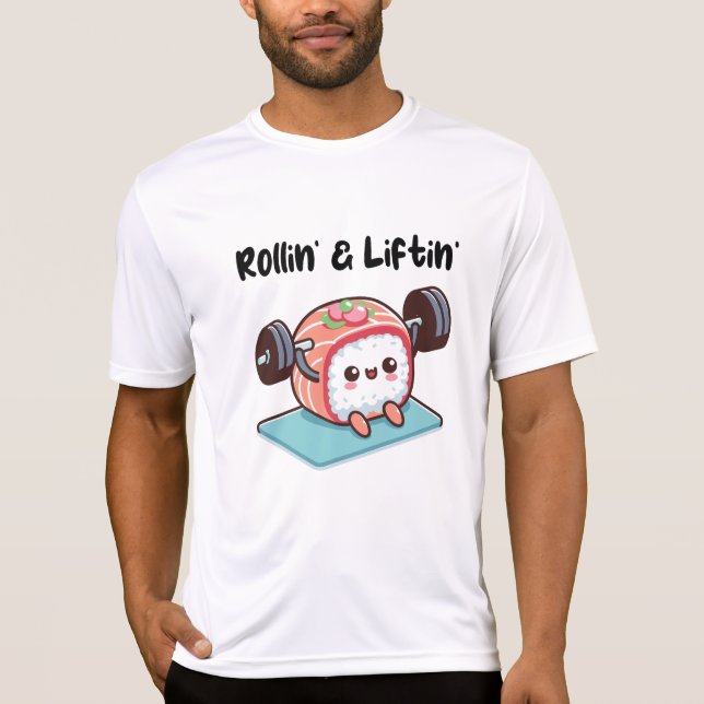 Camiseta Rolo de Sushi Levantando Pesos (Frente)