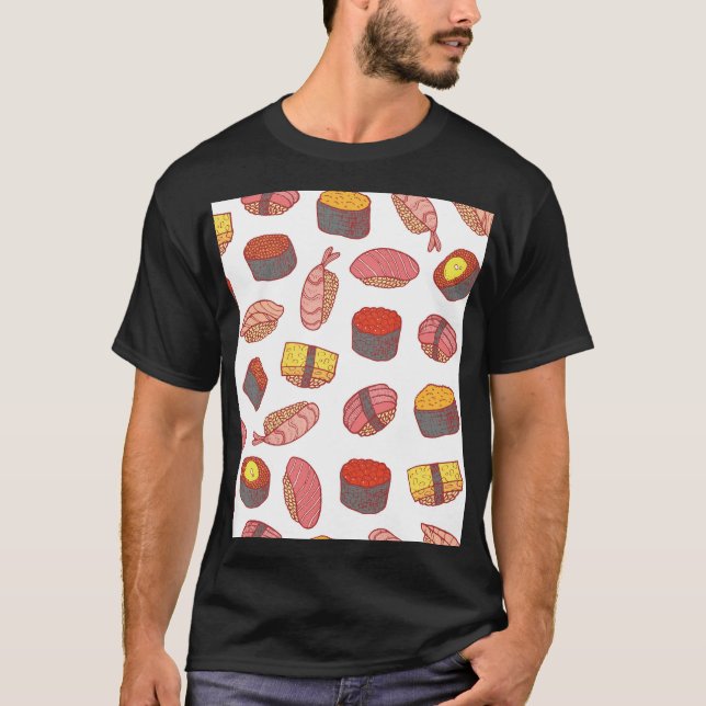 Camiseta Rolos de Sushi, rabisco, papel de parede colorido (Frente)