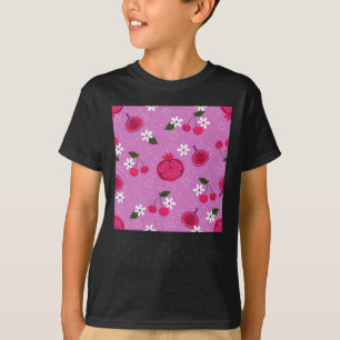 Camiseta Roma Floral de Cereja Fruta Romã Roxa Adesivo