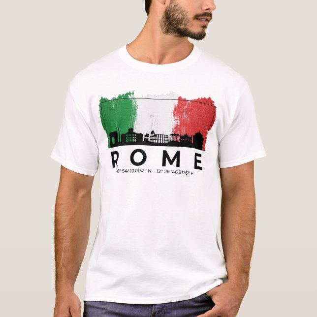 Camiseta Roma Itália Bandeira de Pincel de Paisagem Cívica (Frente)