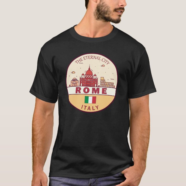 Camiseta Roma Itália Cidade Skyline Emblem (Frente)