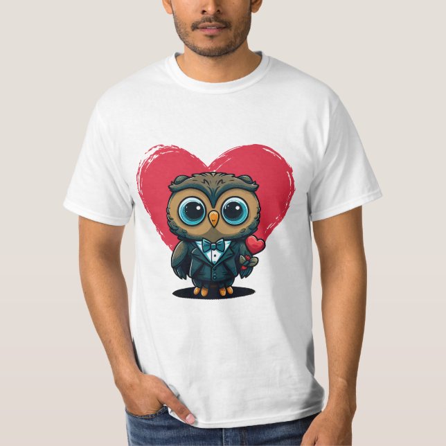 Camiseta Romance de dia de os namorados com o Adorable Owl  (Frente)