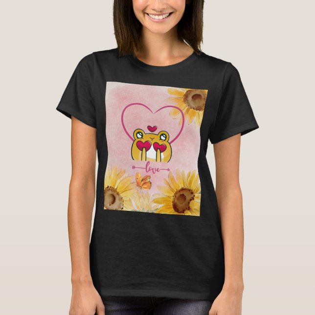 Camiseta Romance de girassol cômodo moderno, Sapos apaixona (Frente)