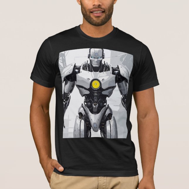 Camiseta Romance Gráfico Cyborg Mecha Blindado Branco (Frente)