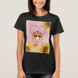 Camiseta Romance Moderno de Girassóis Fofos, Rãs Apaixonada