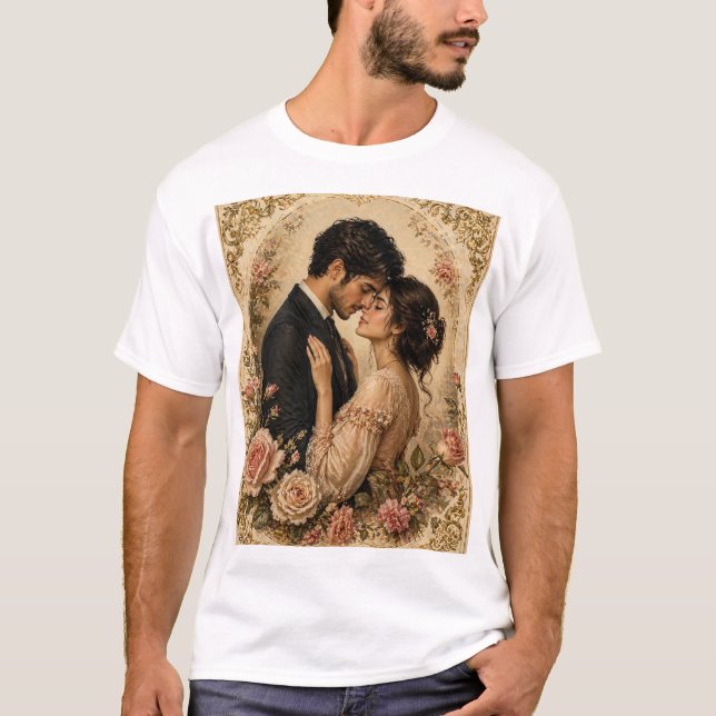 Camiseta Romance no Jardim de Rosas. (Frente)
