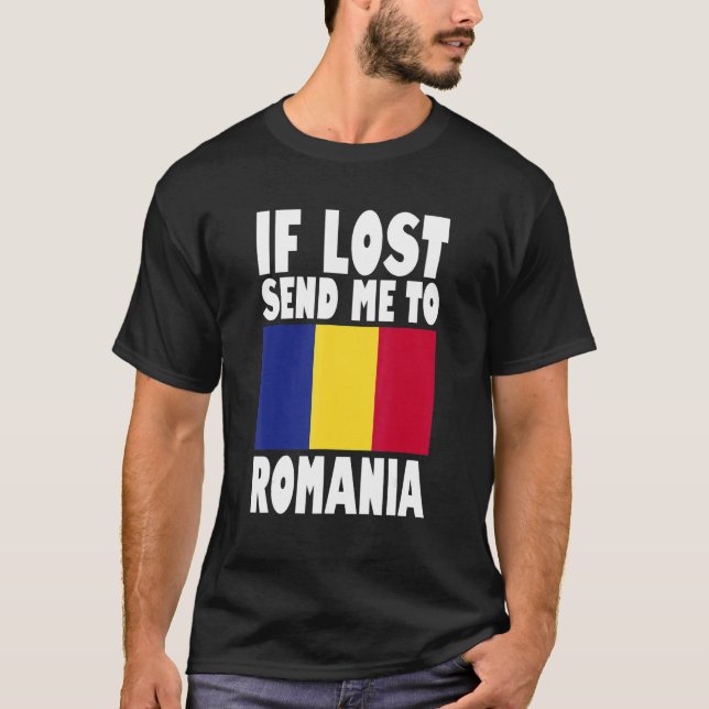 Camiseta Romania Flag Design  If lost send me to Romania (Frente)