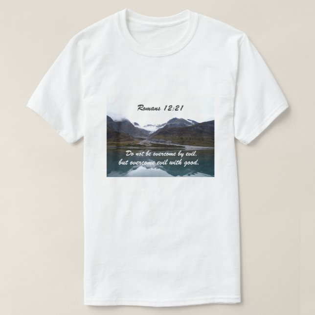 Camiseta Romanos 12:21 Não sejam ultrapassados por mau (Frente do Design)