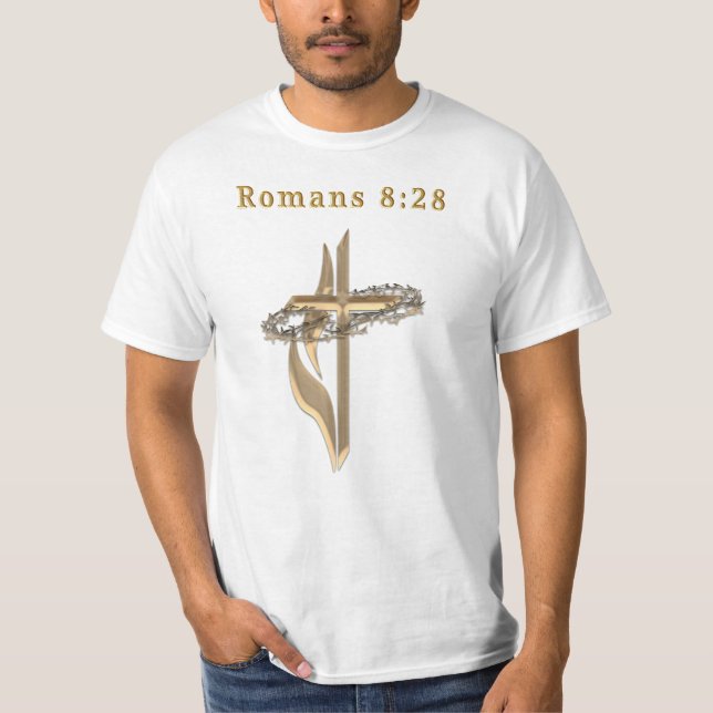 Camiseta Romanos 8:28 t-shirts (Frente)