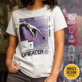Camiseta Romanos 8:31 Mão de Deus Cyberpunk Glitch Art