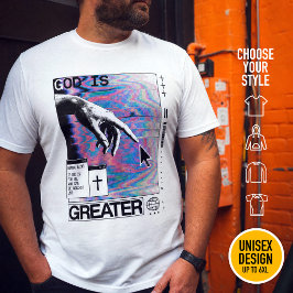 Camiseta Romanos 8:31 Mão de Deus Cyberpunk Glitch Art
