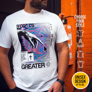 Camiseta Romanos 8:31 Mão de Deus Cyberpunk Glitch Art
