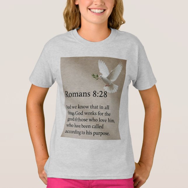Camiseta Romans 8:28 Bible Verse Girl's Tee Shirt (Frente)