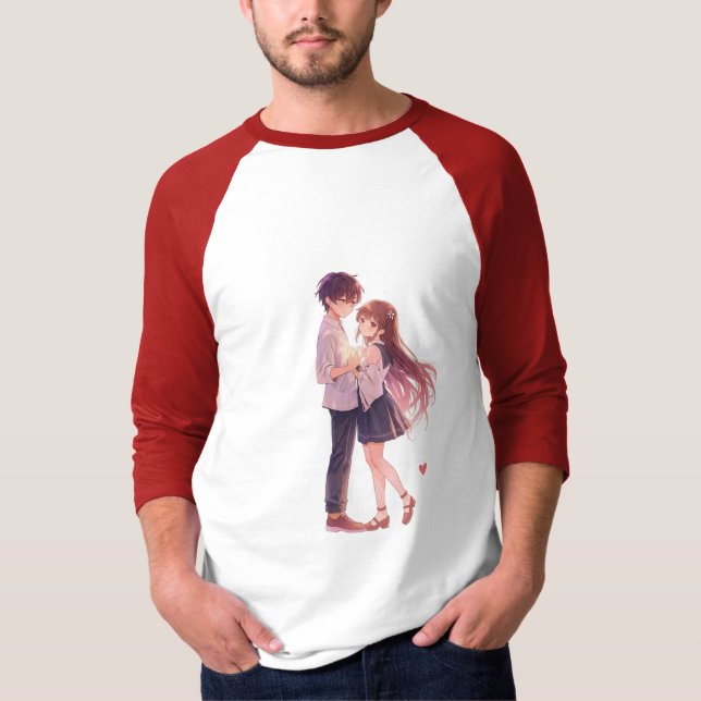 Camiseta Romantic Anime Couple - Cute Aesthetic Lovers Art  (Frente)