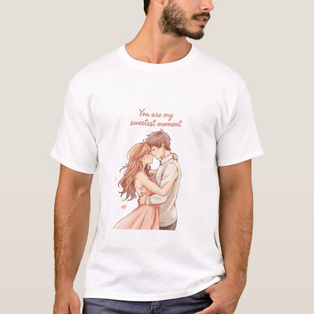 Camiseta Romantic Anime Couple - Sweet Valentine Moment (Frente)