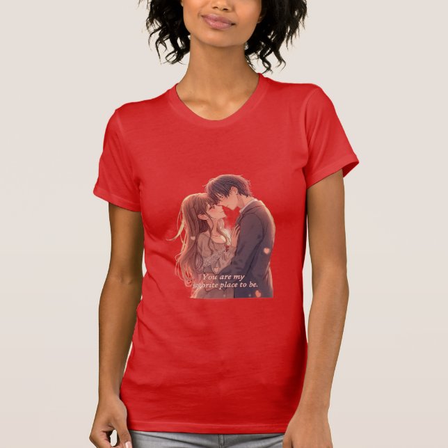 Camiseta Romantic Anime Couple - Valentine's Day  Aesthetic (Frente)