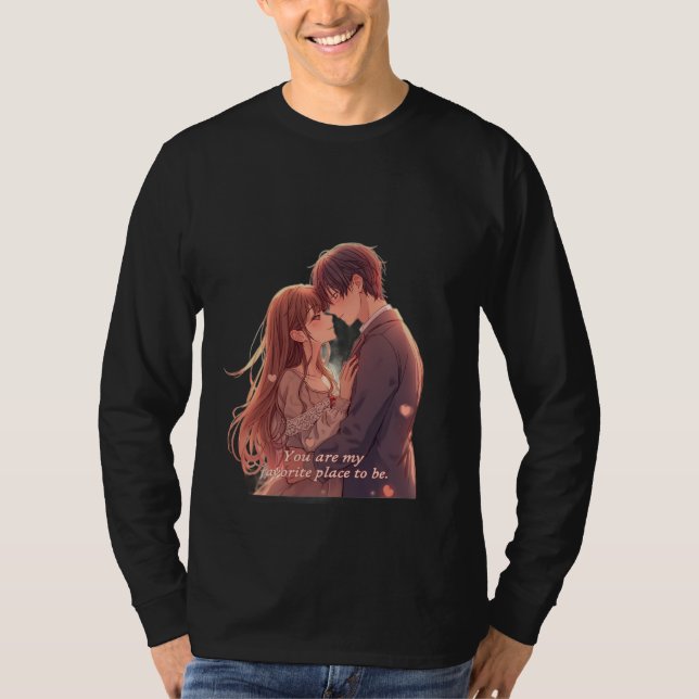 Camiseta Romantic Anime Couple - Valentine's Day  Aesthetic (Frente)