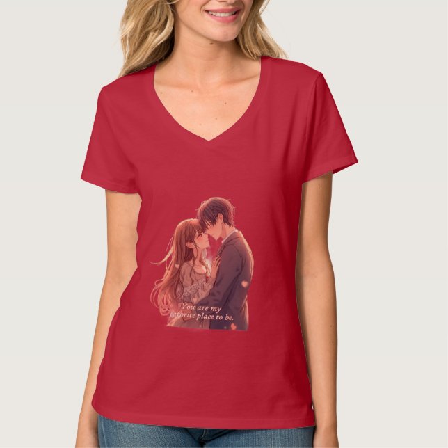 Camiseta Romantic Anime Couple - Valentine's Day  Aesthetic (Frente)
