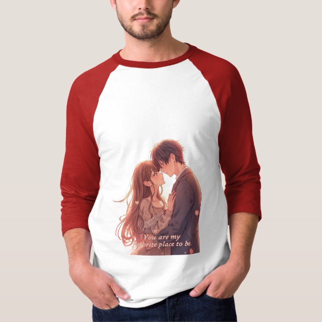 Camiseta Romantic Anime Couple - Valentine's Day  Aesthetic (Frente)