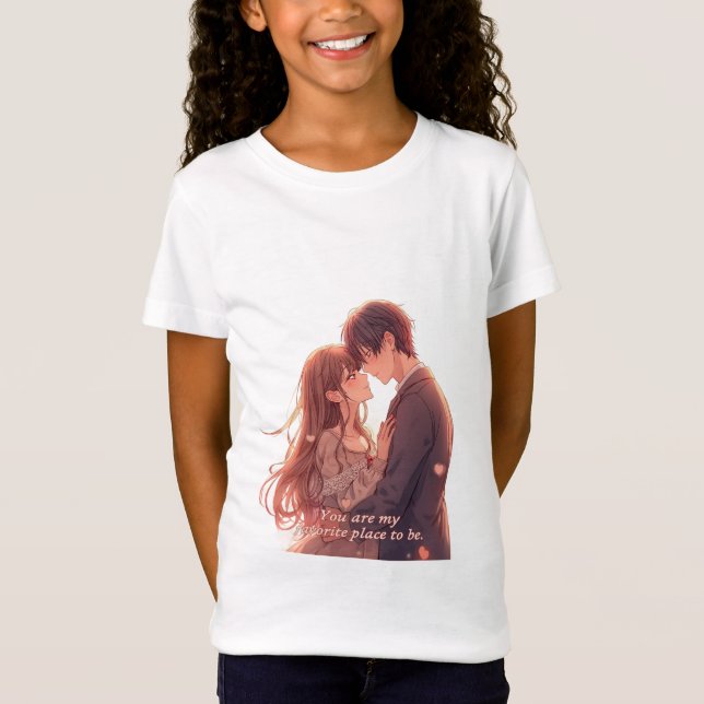 Camiseta Romantic Anime Couple - Valentine's Day  Aesthetic (Frente)