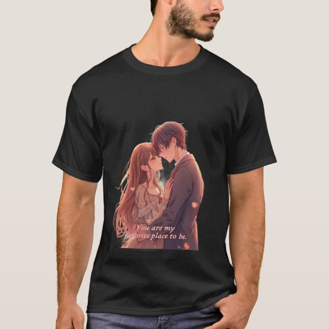 Camiseta Romantic Anime Couple - Valentine's Day  Aesthetic (Frente)