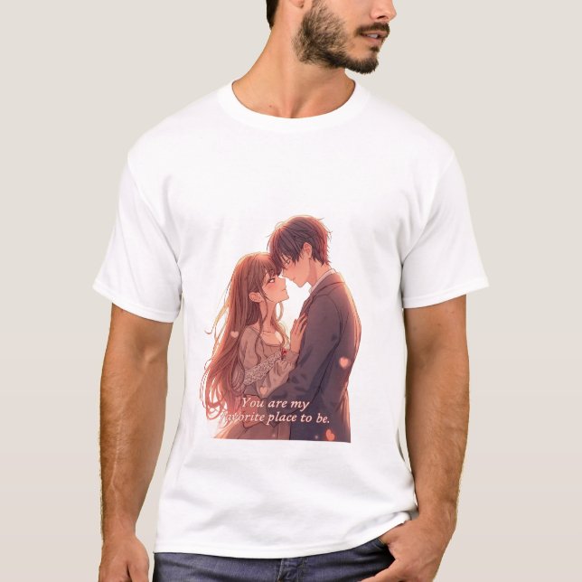 Camiseta Romantic Anime Couple - Valentine's Day  Aesthetic (Frente)
