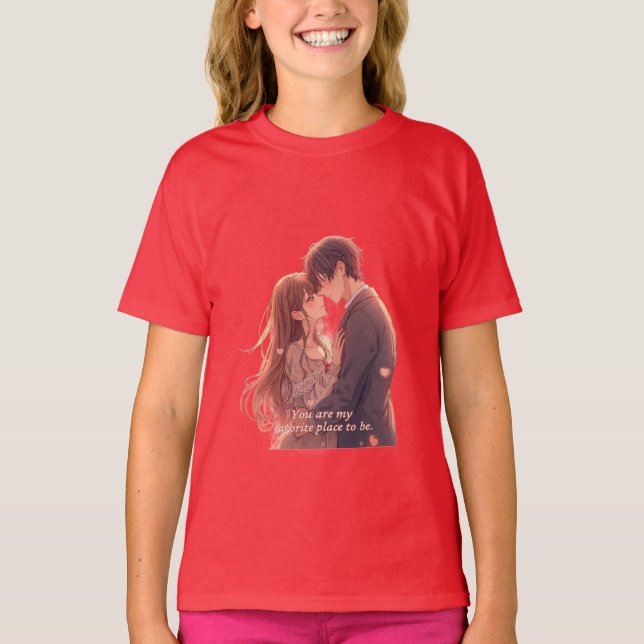 Camiseta Romantic Anime Couple - Valentine's Day  Aesthetic (Frente)