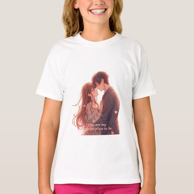 Camiseta Romantic Anime Couple - Valentine's Day  Aesthetic (Frente)
