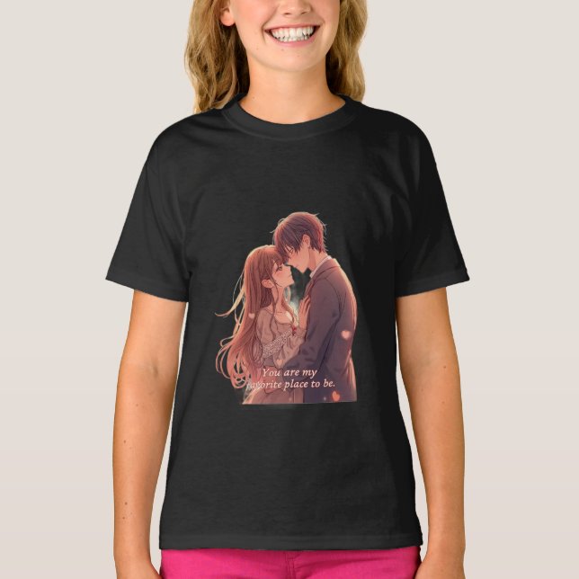 Camiseta Romantic Anime Couple - Valentine's Day  Aesthetic (Frente)