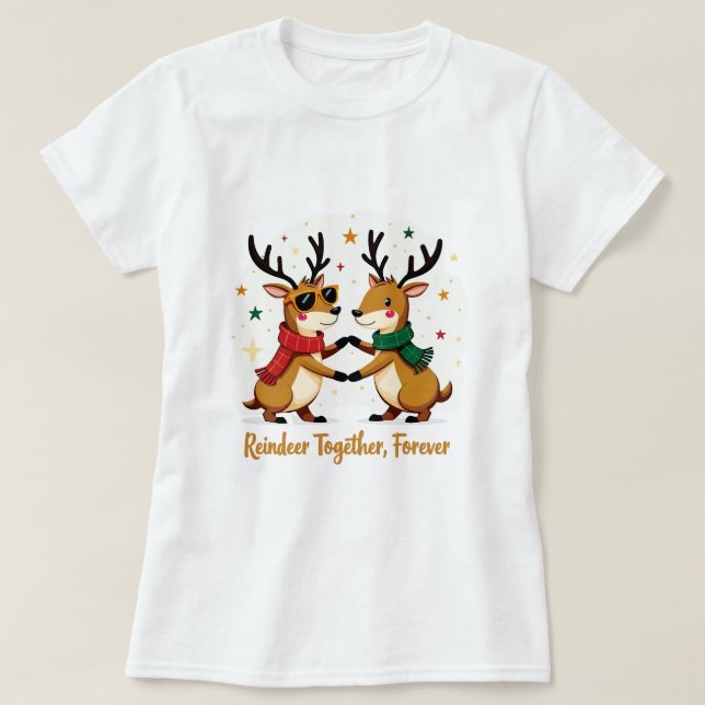 Camiseta Romantic Couple Christmas Reindeer T-shirt (Frente do Design)